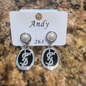 Silver and Black with Pearl Earrings